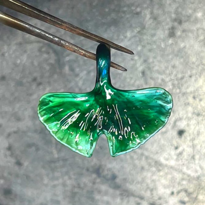 Image of Mini Metallic Green Ginkgo Leaf Pendant