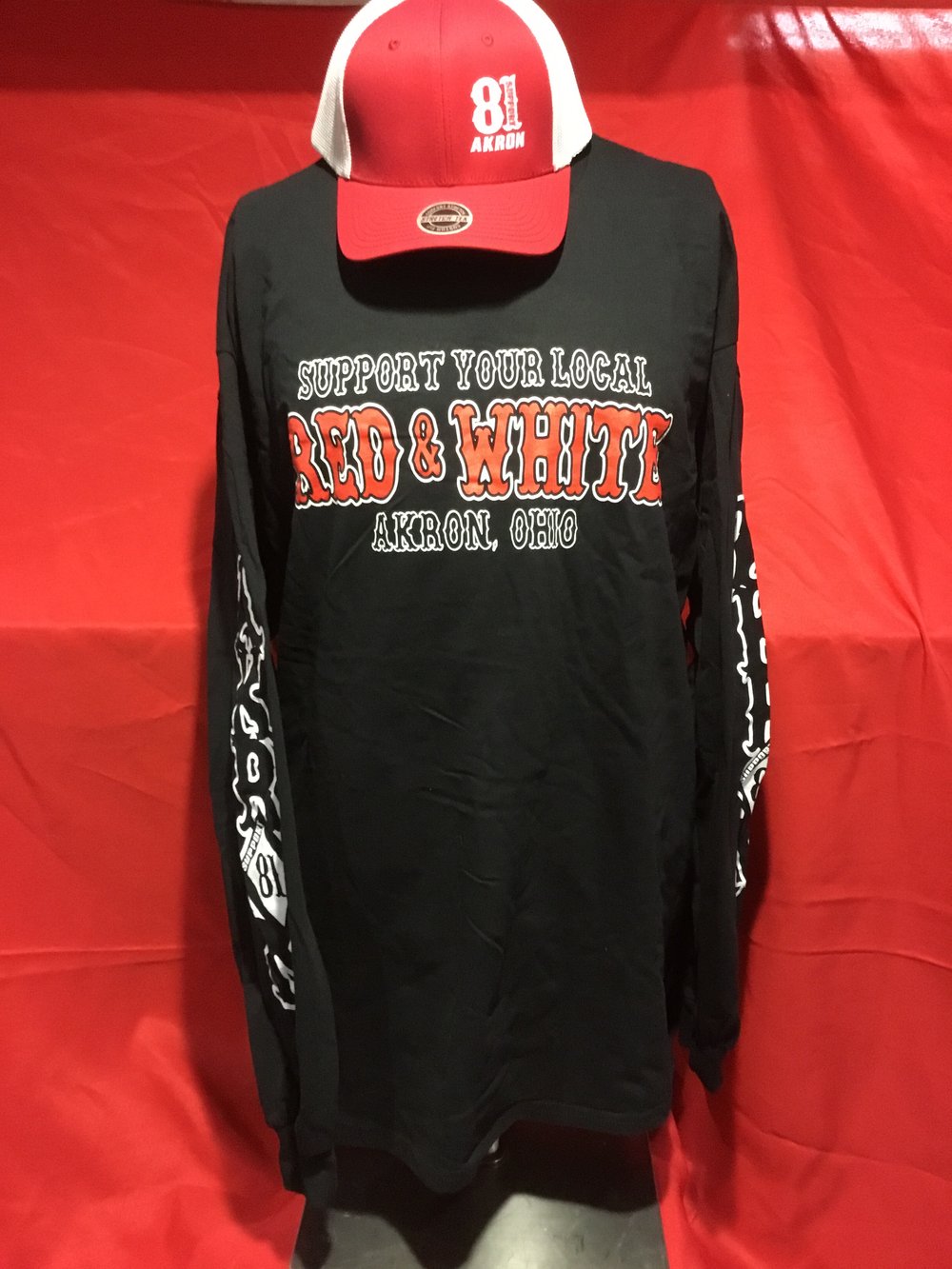 Support Your Local Red & Black Long Sleeve Tee