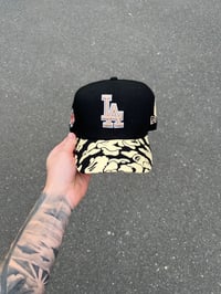 Image 2 of TAN BRIM TWO TONE BLACK LA DODGERS CUSTOM FITTED CAP