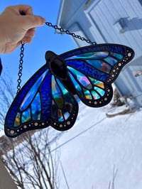 Image 4 of Fremont Glass Blue Monarch Butterfly Stained Glass Suncatcher - Handmade Butterfly Window Art
