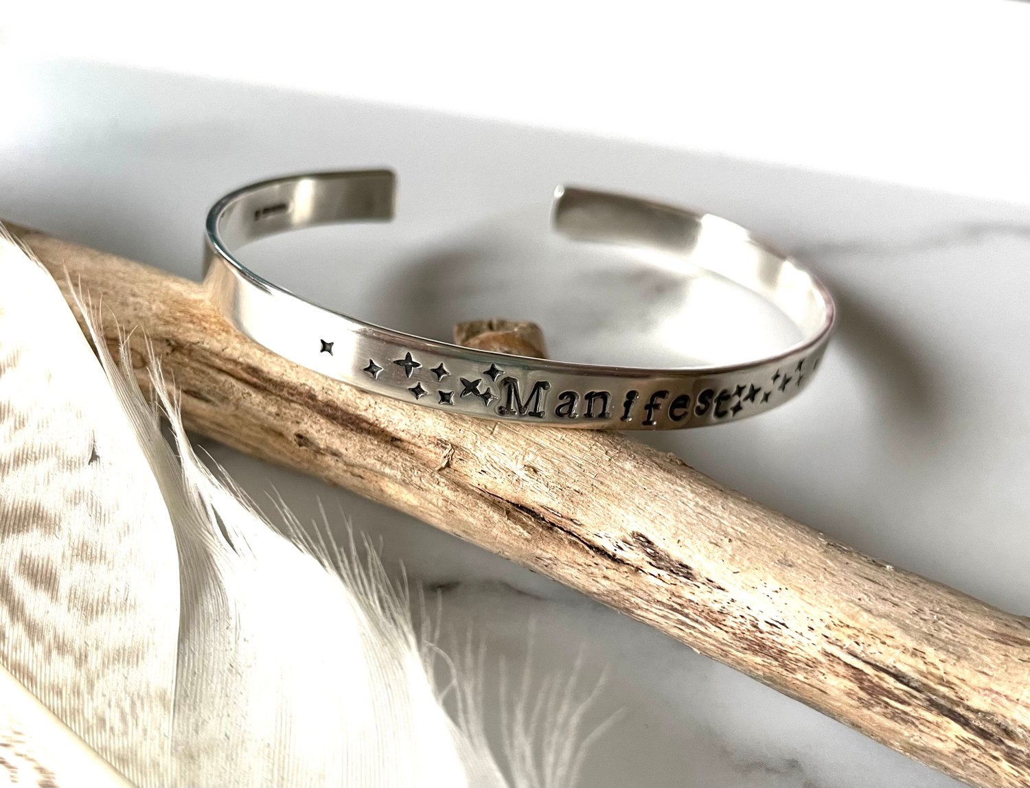 Image of Handmade Sterling Silver Manifest Cuff Bracelet 925