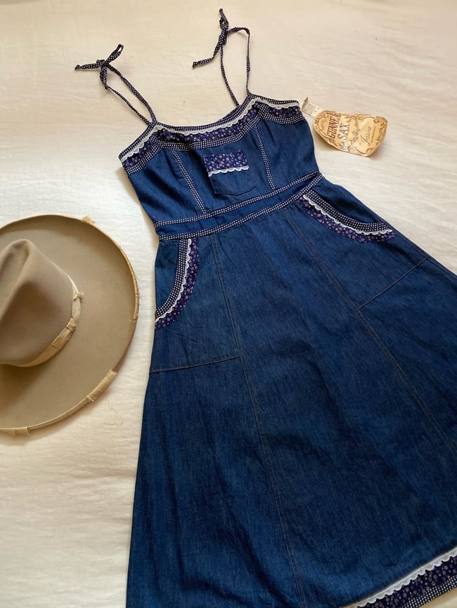 70s deadstock Gunne Sax denim prairie dress