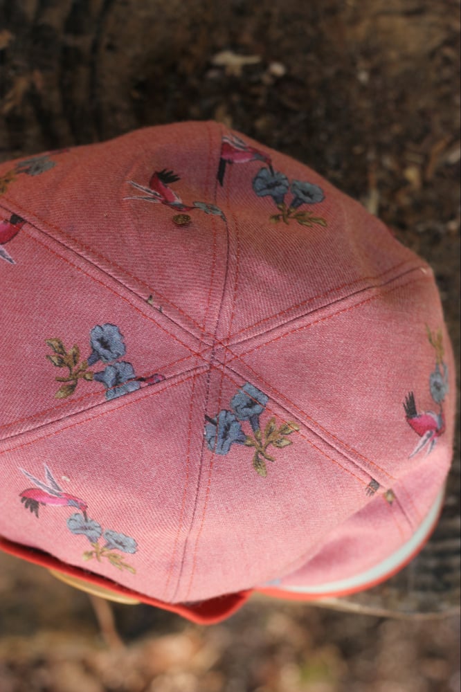 Image of   'BIRDIE' a cap repurposed from vintage textiles //  an Adventurer Cap made for Living
