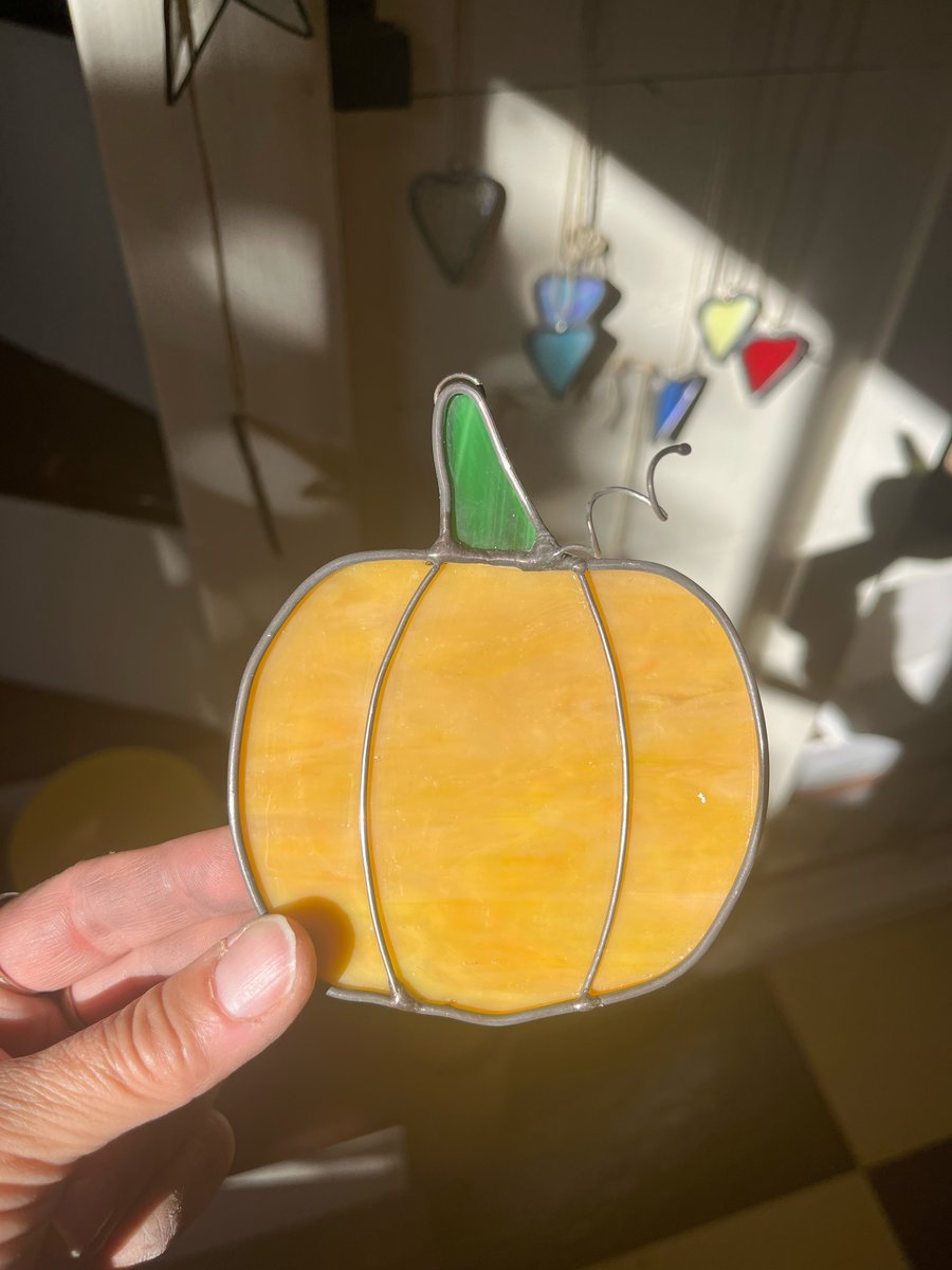 Image of Pumpkin- glass & wire, stained glass