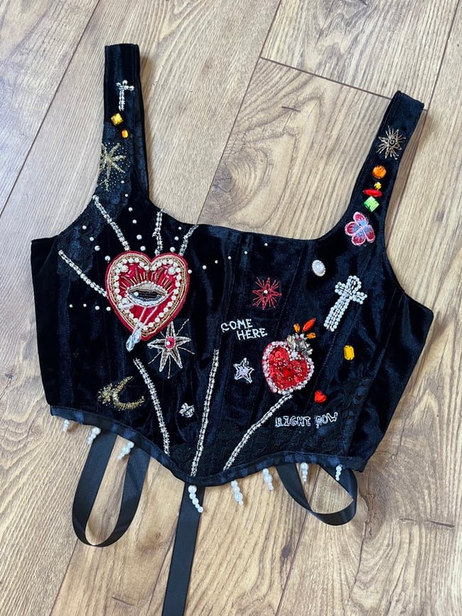 Handmade Heavy Embellished Heart Velvet Corset