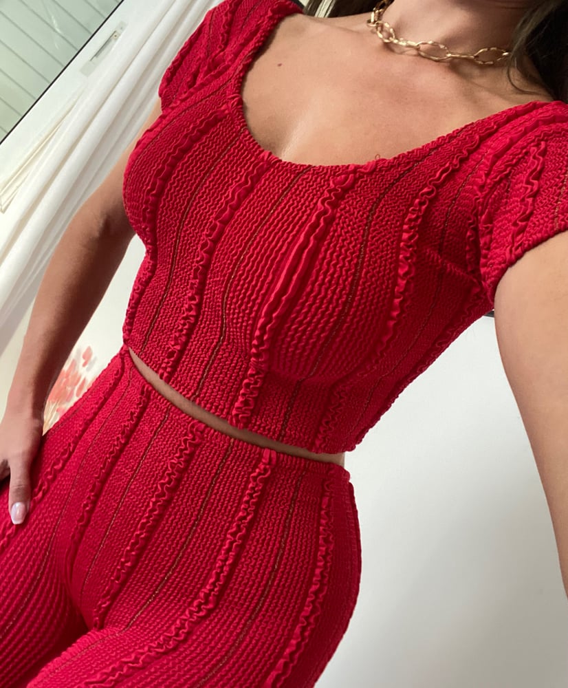 Image of Red Ruffle Texture Leggings Co-Ord Or Seperates