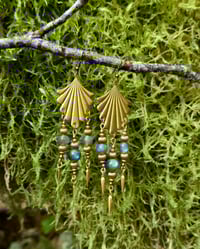 Image 2 of Labradorite and Brass Triple Drop Earrings 