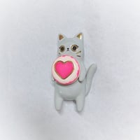 Image 5 of Gray cat glow in dark ring box hand size ceramic figurine