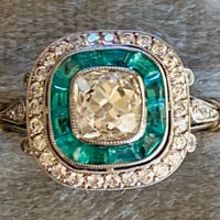 Image 1 of EARLY 20th c EMERALD & DIAMOND RING