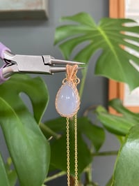 Image 2 of Gold Blue Chalcedony Teardrop Crystal Necklace