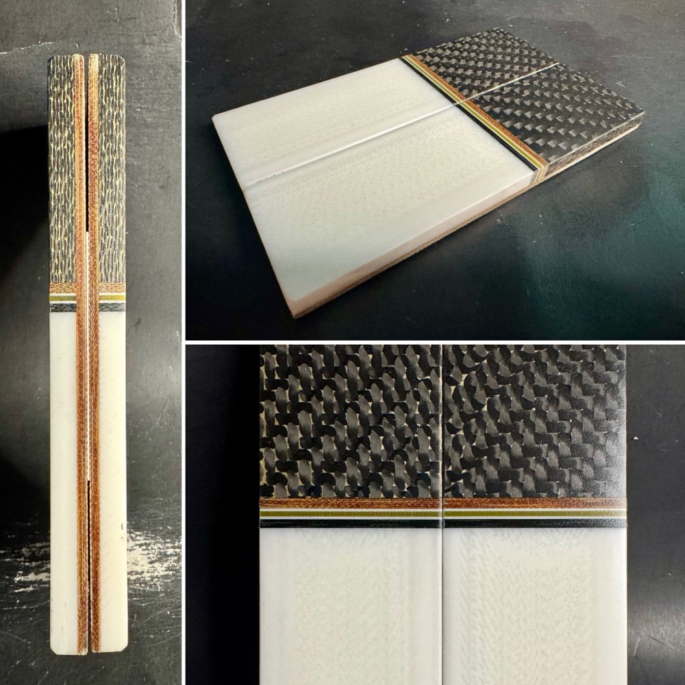 Image of Brass Carbon Fiber & White Faux Ivory Knife Scales