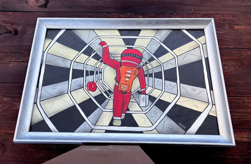 Image of 2001 Yo-Yo in Space Painting 18x24 acrylic on wood framed 