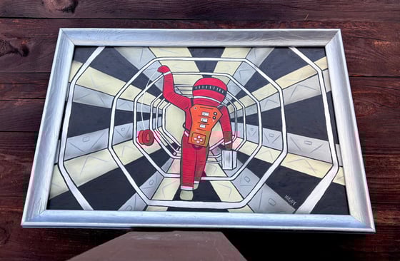 Image of 2001 Yo-Yo in Space Painting 18x24 acrylic on wood framed 
