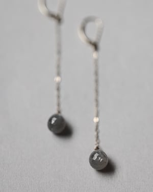 Image of 9ct gold long chain Grey moonstone drop earrings 