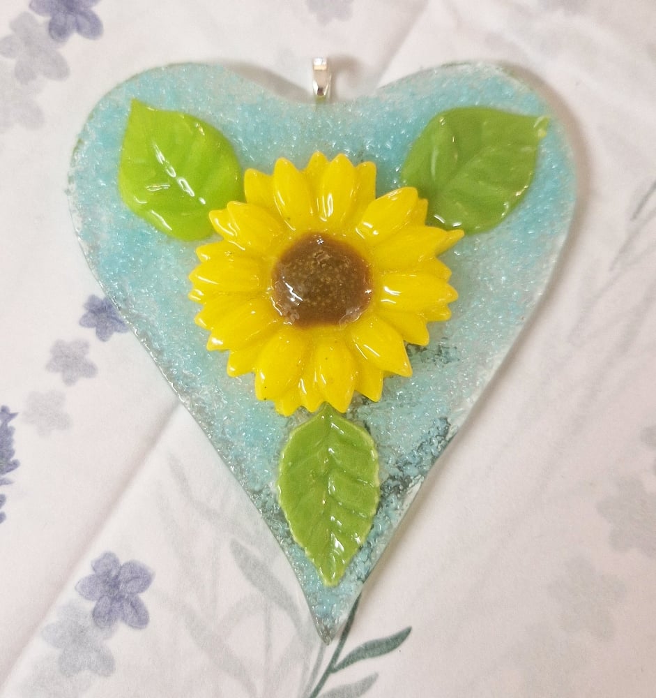 Image of Fused Glass Sunflower Heart