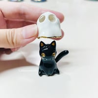 Image 1 of Black Cat With Ghost Mask Figurine