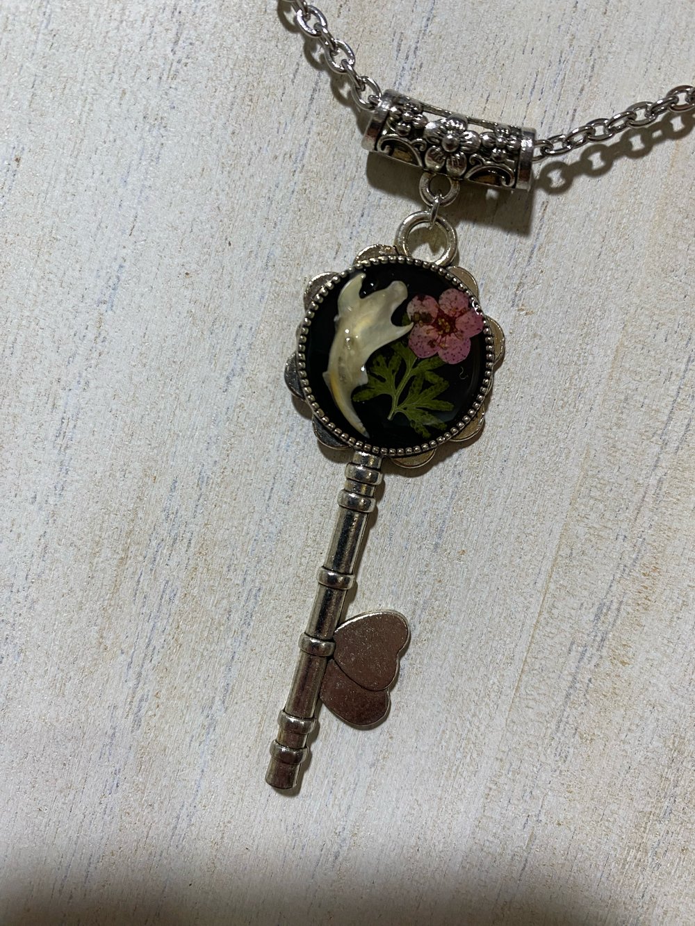 Skeleton Key Floral Jawbone Pendant 