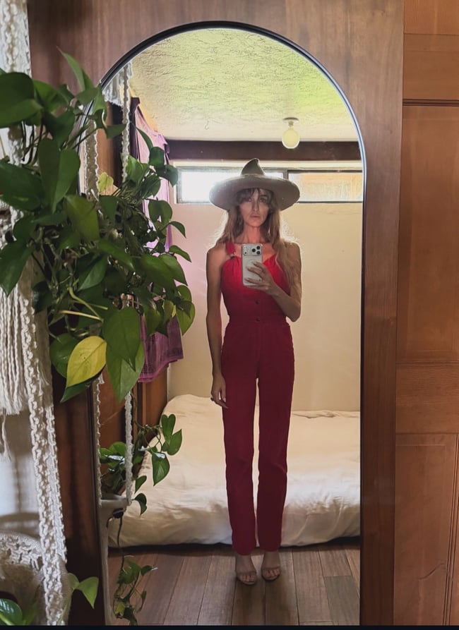1970s red N'est ce Pas fitted overalls  jumpsuit 