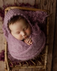 Image 1 of Bramble Berry Picot Brim Fuzzy Bonnet + Wrap + FLUFF 