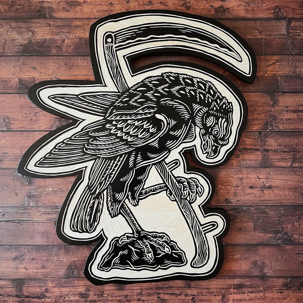 Image of Eagle/scythe Woodcut 