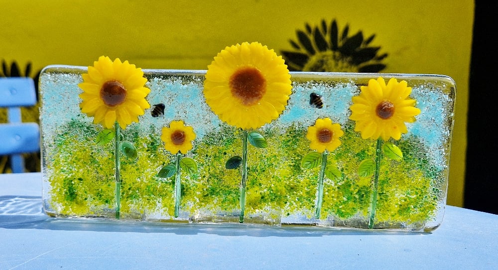 Image of Fused Glass Sunflower Tea Light Holder