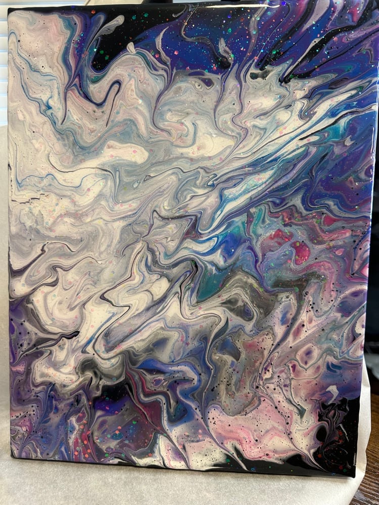 Image of 9x12 Blues Circle Dutch Pour Canvas