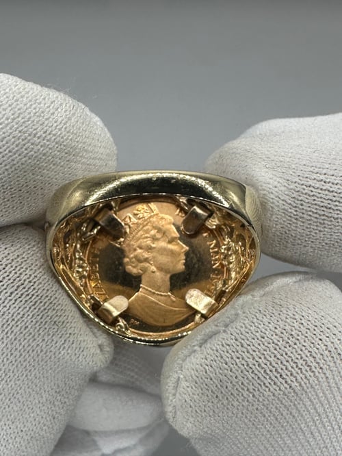 Image of 1991 22k Isle of Man St.Michael Archangel Coin with 9K Ring Mount 