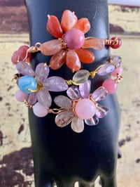 Image 5 of Indie Boho Amethyst Aquamarine Flower Charm Bangle Bracelet | Calming Serene