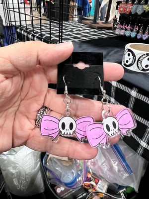 Skull and Pink Bow acrylic earrings