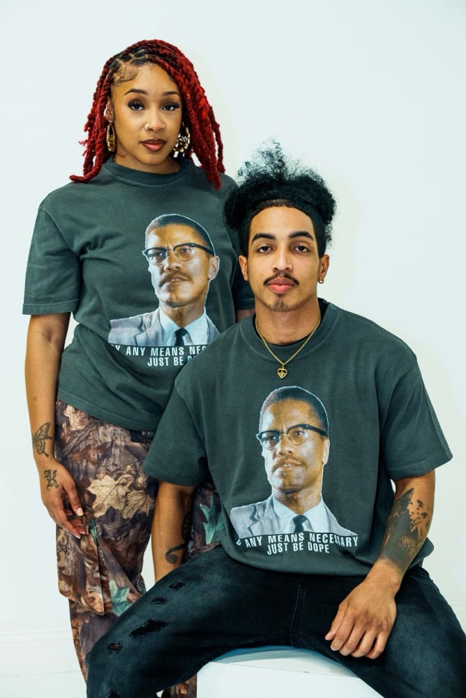 Image of Malcolm X By Any Means Tee Acid Wash