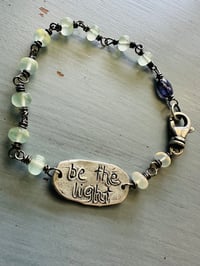 Image 7 of feather medallion bracelet with prehnite gemstones