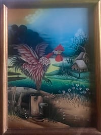 Image 3 of “Rooster in the Fields”, Reverse Painting on Glass