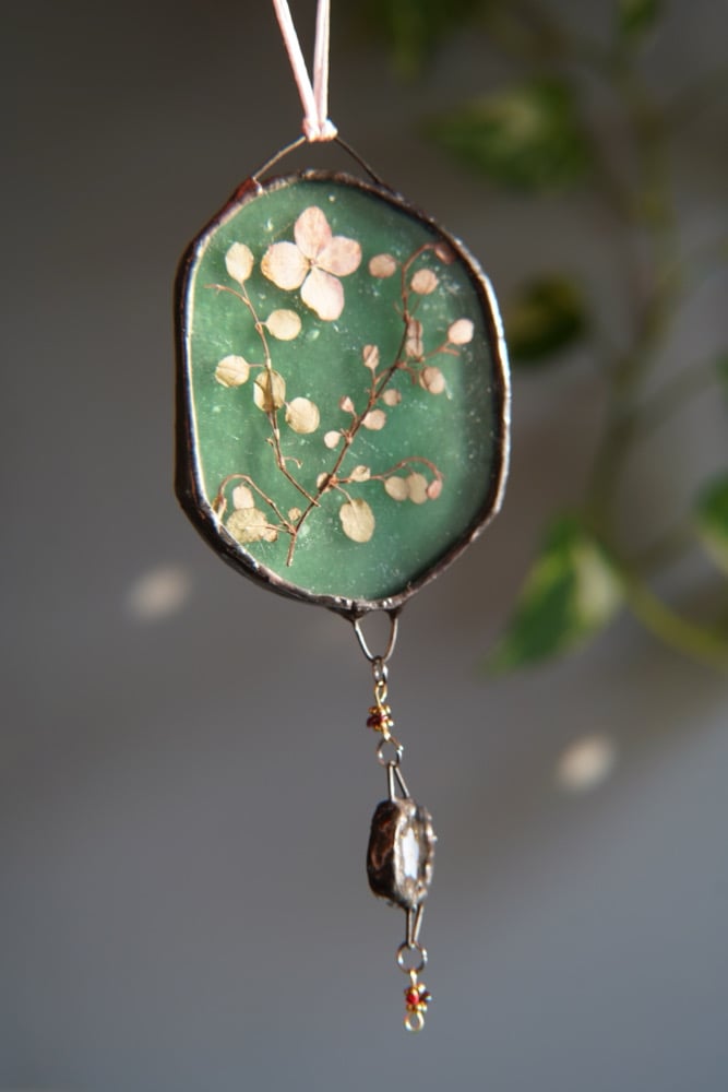 seafoam & yellow pressed flower drop
