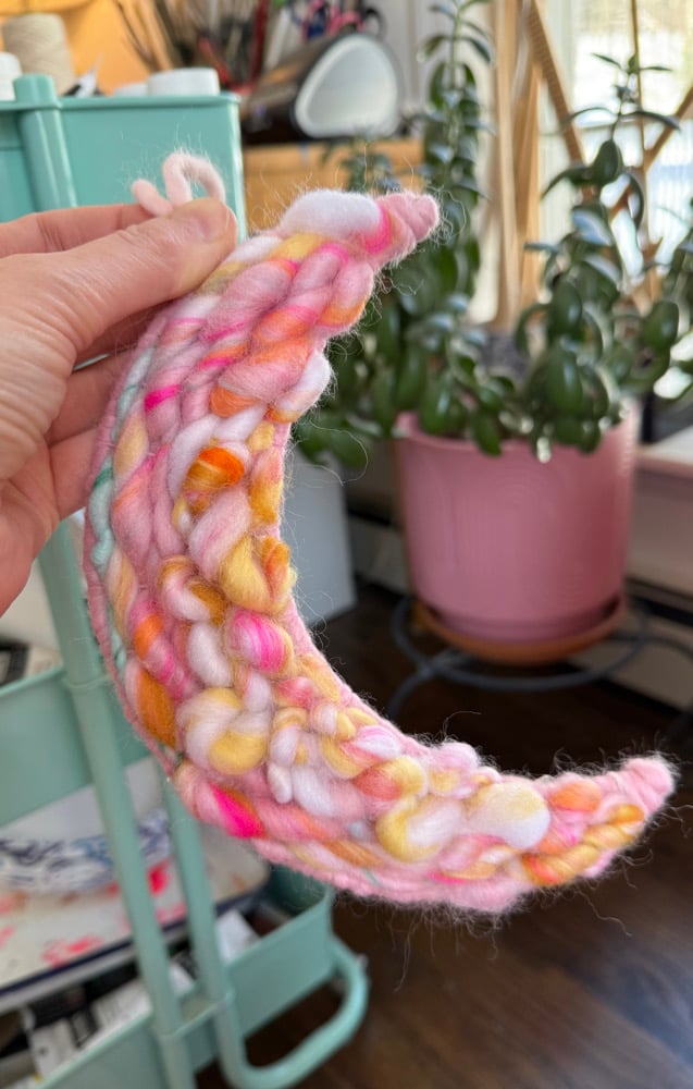 Pink Candy moon. Woven wall hanging.