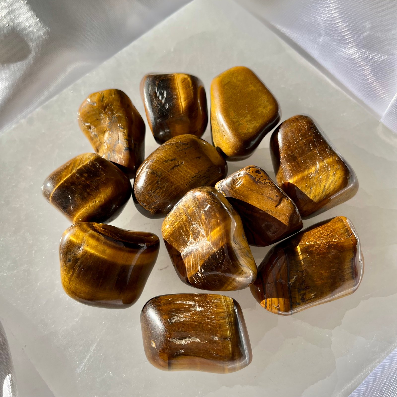 Tumbled pieces 5 Quartz variant Tiger Eye Tumbled and Polished Great Color and Chatoyancy Golden Tiger Eye Lot of Five