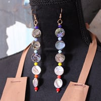 Image 4 of Sm Dentalium Breastplate Necklace & Earrings set (Blue & rainbow) 