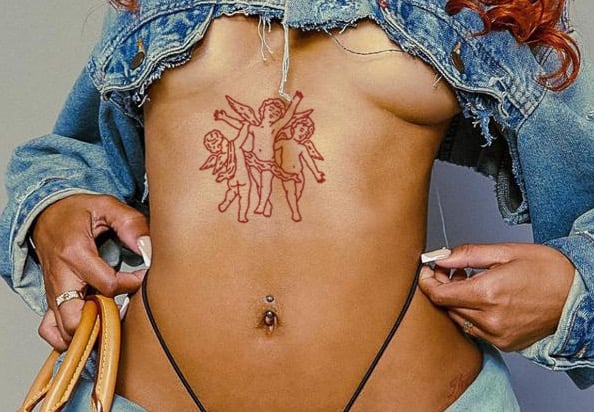 T.O.T Underboob cherub angel tattoo (available in black or red)