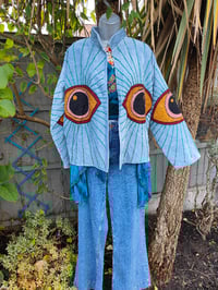 Image 2 of Wanderlust - Velvet evil eye protection jacket - Grey /light blue 6-12 uk