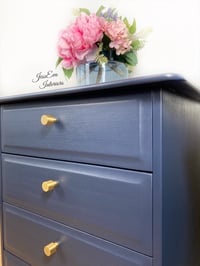 Image 4 of Pair of Navy Blue Stag Minstrel Bedside Tables, Bedside Cabinets, Chest Of Drawers 