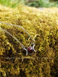 Image 1 of Dainty triple moon necklace in red Tigers eye crystal 