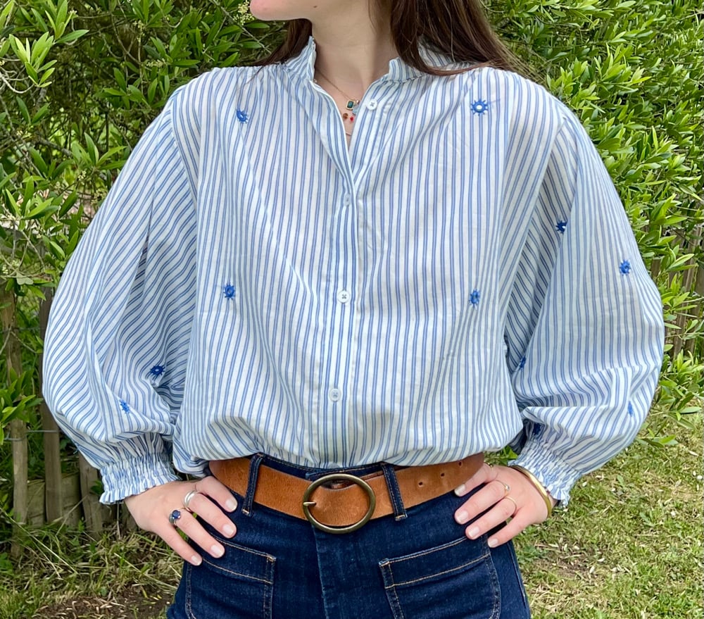 Image of Blouse Bohème rayé Bleu / Brodé T.U.