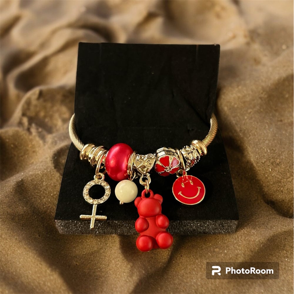 Image of Pink/Red Charm Gold Laminated Bracelet