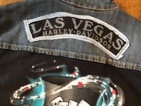 Image 3 of Upcycled “Harley Davidson/Las Vegas” denim moto jacket