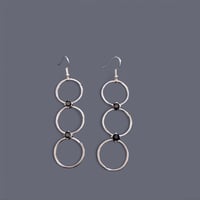Earrings - silver, 3 circles, black