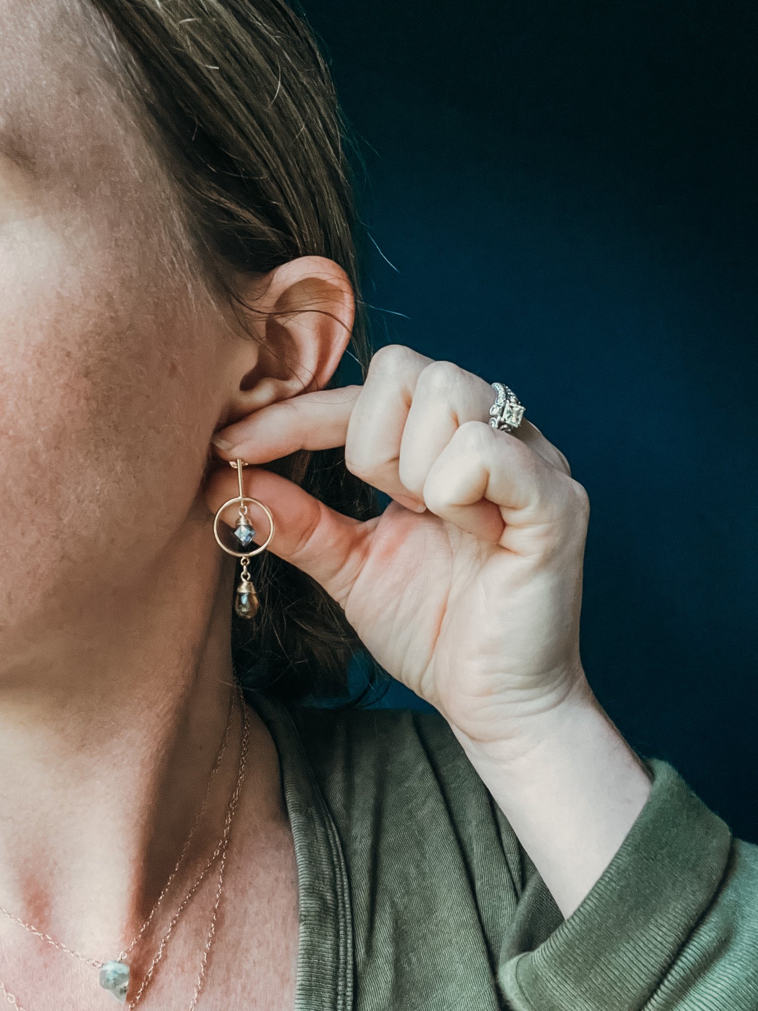 Image of Teal Kyanite and Smoky Quartz Hoop Stud Dangles