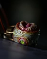 Image 4 of Egg of the King big eyes pendant, leather cord, brass hardware, OOAK,