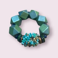 Image 1 of Handmade Chunky Beaded Bracelet Blue/Green