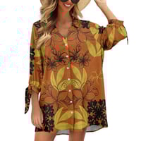 Image 1 of Women’s Button Up 3/4 Sleeve Plumeria Design 