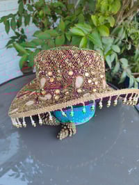 Image 5 of Dolly cowboy hat - recycled sari fabric Purple and gold