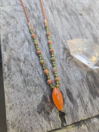 Image 1 of Unakite and Carnelian knotted necklace